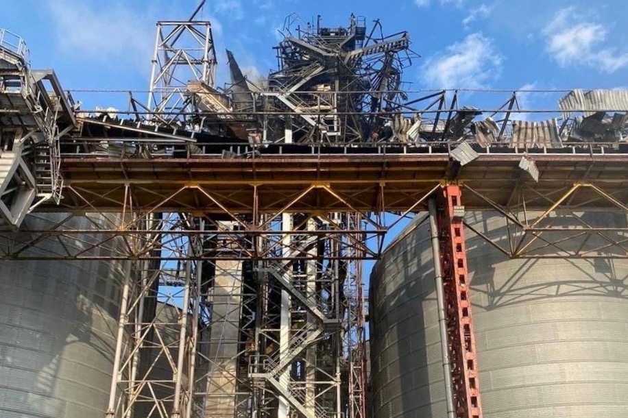 A seaport grain terminal damaged during Russian missile and drone strikes in Odesa region, Ukraine on July 19, 2023.