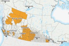 Close-up from the federal government&#8217;s initial assessment map for the livestock tax deferral provision for the 2023 tax year as of Aug. 10. (AAFC map)
