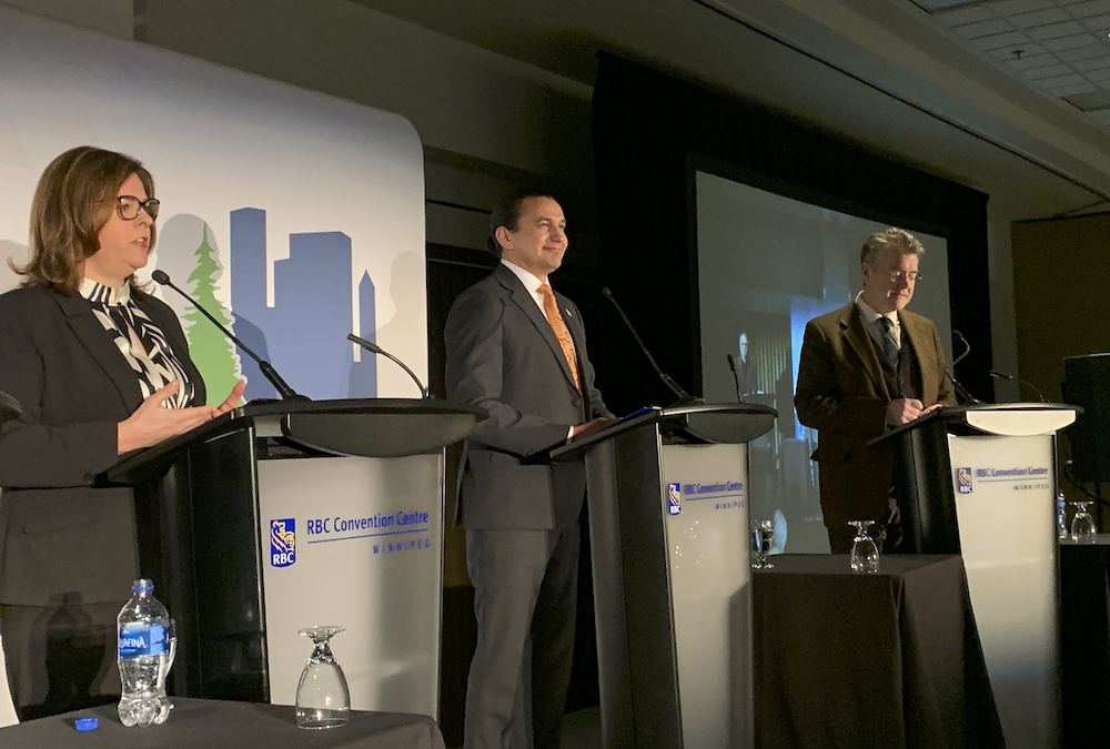 Provincial leaders at the Association of Manitoba Municipalities pre-election debate in April.