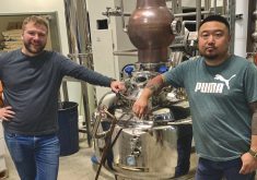 Master distiller Jason Kang (right) of Capital K Distillery stands with partner and production manager Matt Patterson at their Winnipeg location.