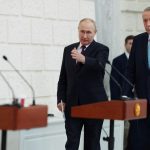 Turkish President Tayyip Erdogan (r) and his Russian counterpart Vladimir Putin arrive at a press conference after their meeting in Sochi on Sept. 4, 2023. (Photo: Murat Cetinmuhurdar/Turkish Presidential Press Office/Handout via Reuters)