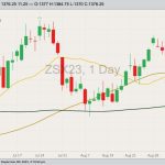 CBOT November 2023 soybeans with 20-, 50- and 100-day moving averages. (Barchart)
