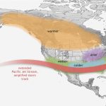This graphic shows a textbook example of the expected weather impacts across North America during an El Niño winter. Across the Prairies, El Niño can often mean warmer than average winters – but not always.