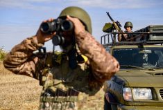 Soldiers of the Mobile Anti-Drone Group of the 160th Air Defense Missile Brigade of the Ukrainian Armed Forces during a Shahed drone detection and destruction training near Odessa, Ukraine, October 10, 2023.