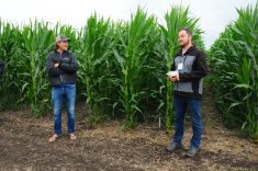 Joe Gardiner of Covers & Co. (left) and Scott Chalmers of the Westman Agricultural Diversification Organization  near Melita.
