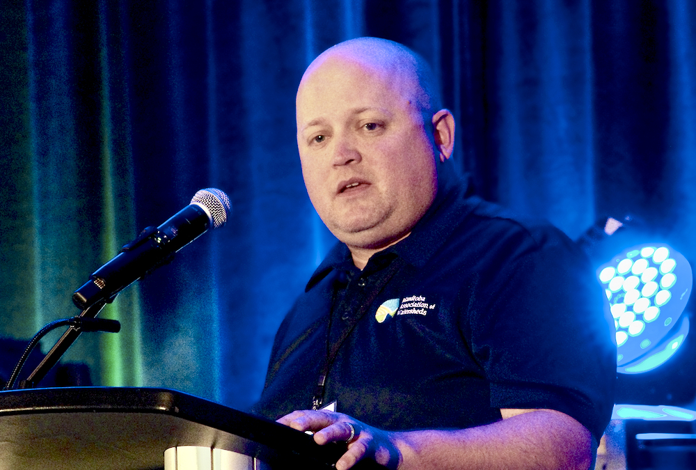 Dan Cox presents highlights from the first year of the Prairie Watersheds Climate Program during the Manitoba Forage and Grassland Association’s annual regenerative agriculture conference in Brandon Nov. 13-15.