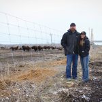Métis bison ranchers Jason and Erin Boily, on their land near Richer in early 2023.