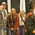 High schoolers from Iowa got hands-on journalism experience interviewing producers at Canadian Western Agribition. Pictured: Jake VanderHeiden, Hannah Grantz, and Katlin Truelsen, with Lexie Girodat of Rocking G Land and Cattle out of Gull Lake, Sask. (Becky Zimmer photo)