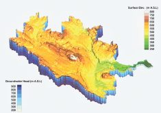 A 3D model of the Assiniboine River Basin created for the first phase of the Manitoba Forage and Grassland Association Aquanty project.