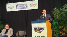 Manitoba premier Wab Kinew announces $450,000 in funding for the Manitoba Farm Wellness Program at AgDays in Brandon on Tuesday, January 16.