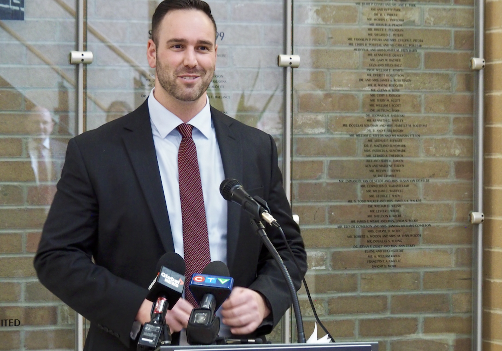 Winnipeg South Centre MP Ben Carr announcing $11 million in funding for Pulse Canada at the University of Manitoba on Feb. 9.