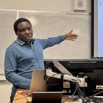Francis Zvomuya, a professor in the University of Manitoba’s soil science department, speaks about his research on pipeline right-of-ways during a lecture on Jan. 31, 2024.
