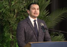 Manitoba Premier Wab Kinew addresses attendees at Manitoba Ag Days in Brandon on Jan. 16, 2024.