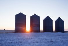 Grain bins in a Saskatchewan field. (MysticEnergy/iStock/Getty Images)