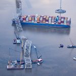 View of the Dali cargo vessel which crashed into the Francis Scott Key Bridge causing it to collapse in Baltimore, Maryland, U.S., April 4, 2024.
