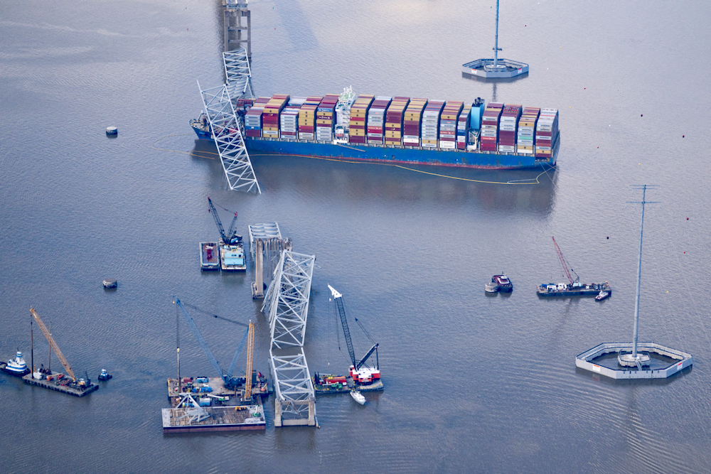 View of the Dali cargo vessel which crashed into the Francis Scott Key Bridge causing it to collapse in Baltimore, Maryland, U.S., April 4, 2024.