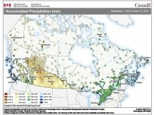 Accumulated precipitation between Sept. 1 and April 15.
