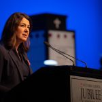 Alberta Premier Danielle Smith, pictured here at a Remembrance Day event in 2023. Photo: Supplied/X.
