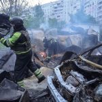 Firefighters work at the site of a Russian air strike, amid Russia’s attack on Ukraine, in Kharkiv, Ukraine May 14, 2024.