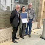 Martin Scanlon, dean of the faculty of agriculture and food science, Delaney Ross Burtnack, professor emeritus Don Flaten on May 29, 2024.
