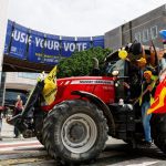 European farmers demonstrate ahead of European Parliament election, in Brussels, Belgium June 4, 2024. REUTERS/Piroschka Van De Wouw
