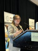 Animal Nutrition Association of Canada executive director Melissa Dumont speaks at the ANAC's annual conference in Winnipeg in May 2024. PHOTO: ED WHITE