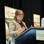 Animal Nutrition Association of Canada executive director Melissa Dumont speaks at the ANAC's annual conference in Winnipeg in May 2024. PHOTO: ED WHITE