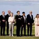 U.S. President Joe Biden, Canada’s Prime Minister Justin Trudeau, France’s President Emmanuel Macron, Japan’s Prime Minister Fumio Kishida, Italy’s Prime Minister Giorgia Meloni, German Chancellor Olaf Scholz, Britain’s Prime Minister Rishi Sunak, European Council President Charles Michel and European Commission President Ursula von der Leyen stand together on the first day of the G7 summit, in Savelletri, Italy, June 13, 2024. Photo: Reuters/Yara Nardi/File Photo
