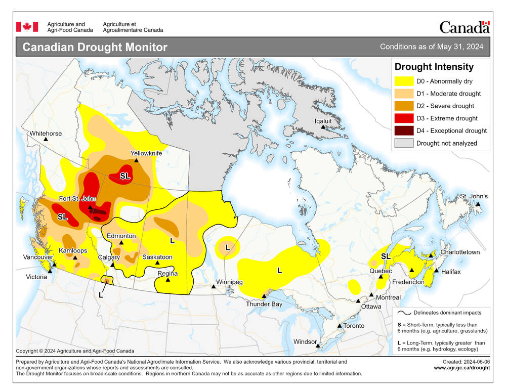 AAFC drought risk map, June 2024.
