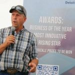 Doug Green, owner of Opend Range and its CowGo loading chute spoke at Ag In Motion’s Livestock Ag Tech Happy Hour. Photo: John Greig
