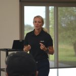 Laurentia van Rensburg speaks on the importance of mineral supplementation in cattle at the Manitoba Beef & Forages Initiative's Brookdale farm on July 16.