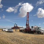 Crew members do geotechnical survey work at the future site of the Genesis Fertilizers Belle Plaine, Sask., low-carbon fertilizer facility. 