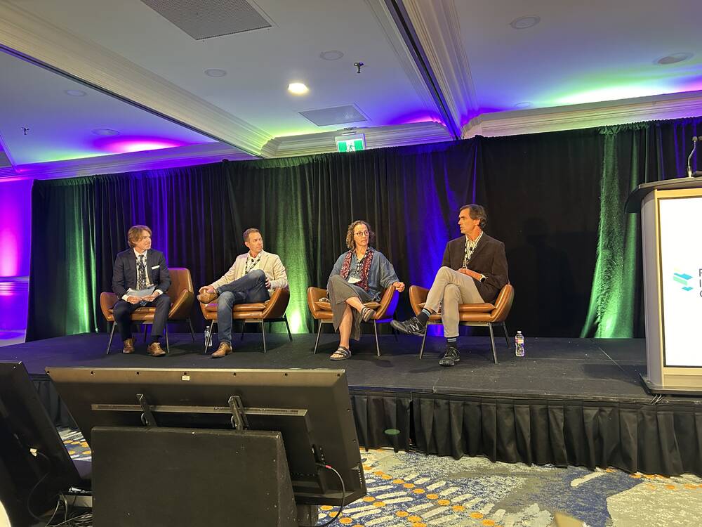 Panelists at the 2024 Protein Industries Canada conference in Saskatoon talk about regulatory reform. 