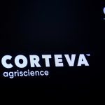 The logo and trading info for Corteva Agriscience displayed on the New York Stock Exchange in New York.  Photo: Reuters/Brendan McDermid
