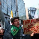 European farmers gather to protest against an EU-Mercosur agreement, ahead of trade talks at the G20 summit in Brazil, in Brussels, Belgium November 13, 2024. REUTERS/Yves Herman
