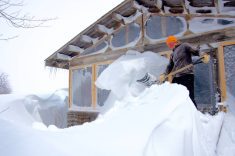 Residents of south-central Manitoba dig themselves out after a snowstorm in April 2022. PHOTO: ALEXIS STOCKFORD