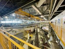 Inside the Canadian Light Source at the University of Saskatchewan, looking down at the synchrotron. 