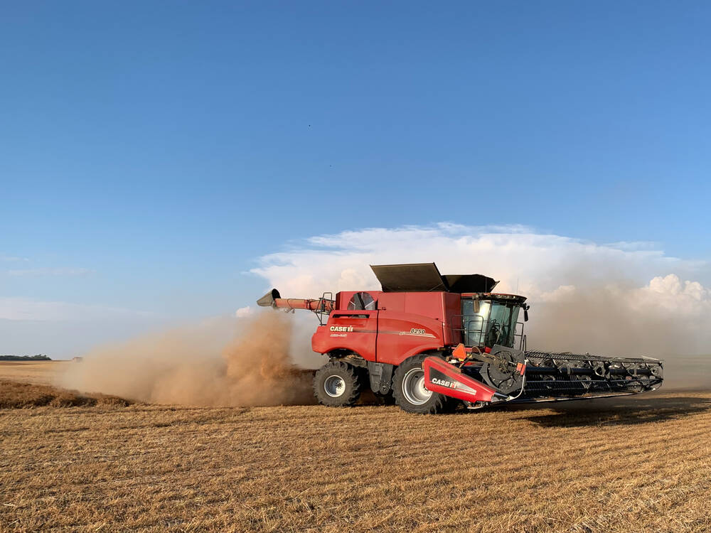 Jason Waldenberger’s combine in action right after his Seed Terminator was installed in the field. 