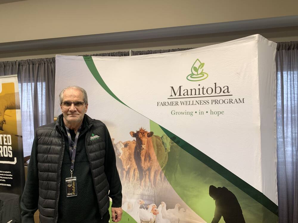 Gerry Friesen, chief administrative officer of the Manitoba Farmer Wellness Program at the program’s booth at Ag Days in 2024. 
