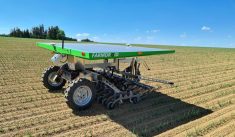 Farm Droid Seeder and Weeder equipped with a solar panel