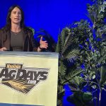 Justine Cornelson from BrettYoung Seeds speaking about verticillium at Mantioba AgDays in Brandon on Wednesday, January 22. PHOTO: Don Norman
