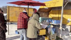 Rudy Wall of Cochrane Creek Farm selling hot dogs from his cart