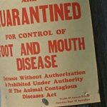 A quarantine sign on a fence post in rural Saskatchewan in 1952. 