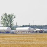 Anhydrous ammonia tanks sit west of Darlingford.