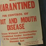 A quarantine sign on a fence post in rural Saskatchewan in 1952. 
