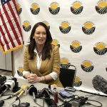 U.S. agriculture secretary Brooke Rollins speaks to the media at the Commodity Classic in Denver. Rollins says she is concerned about the United States’ trade deficit in agricultural goods and plans to do something about it | Robert Arnason photo
