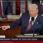 U.S. President Donald Trump talks about tariffs during an address to U.S. Congress.