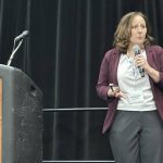 Laura Greiner of Iowa State University speaks at the Manitoba Swine Seminar in Winnipeg Feb. 5, 2025.