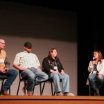 (Left to right) Panelists Duane Thompson, Ross Walburger and Brooke Walburger, and moderator Kelly Sidoryk, talk farm succession at the Holistic Management Conference in Assiniboia, Sask., in February 2025. 