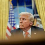 US President Donald Trump during an executive order signing in the Oval Office of the White House in Washington, DC, US, on Monday, Feb. 10, 2025. Trump ordered a 25% tariff on steel and aluminum imports, escalating his efforts to protect politically important US industries with levies hitting some of the country’s closest allies. Photographer: Al Drago/Pool/Sipa USA
